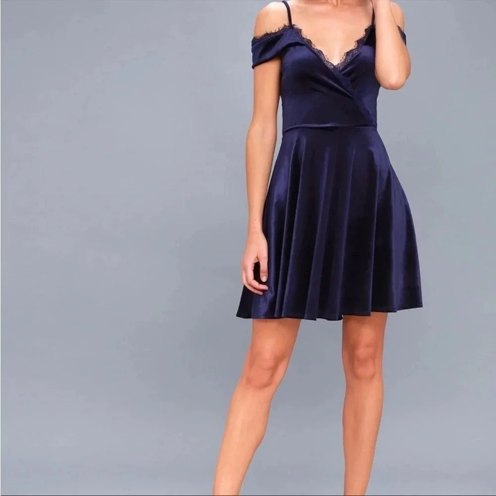 Lulus Navy velour lace skater mini dress